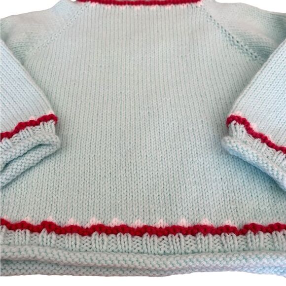 Handmade Knit Christmas Winter Sweater Snowflakes and Snowmen Charms Light Blue - Picture 4 of 10